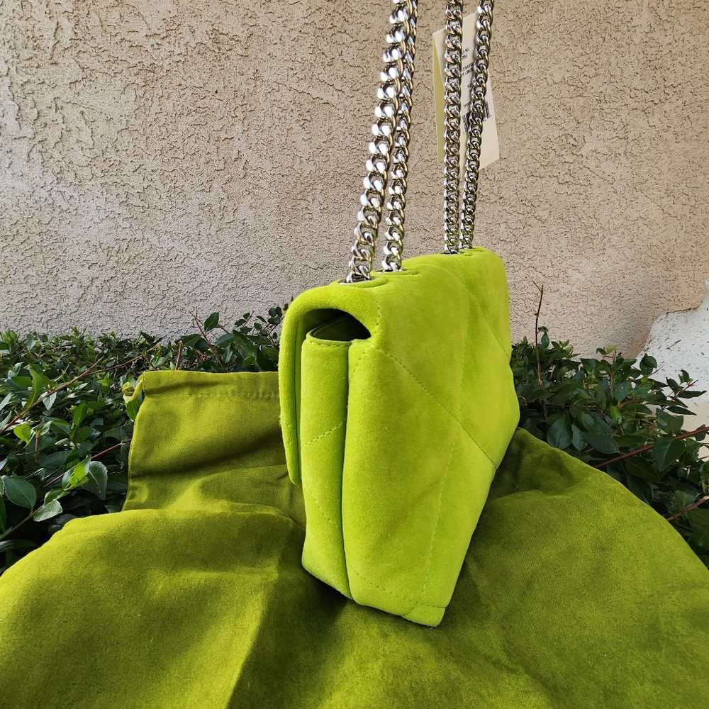 Tory Burch Kira Diamond Quilt Suede Small Shoulder Bag Handbag- Lime Green NWT - Picture 8 of 16